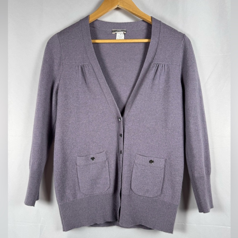 J Crew VTG 100% Italian Cashmere Cardigan Dusty Purple Preppy Classic Soft Med